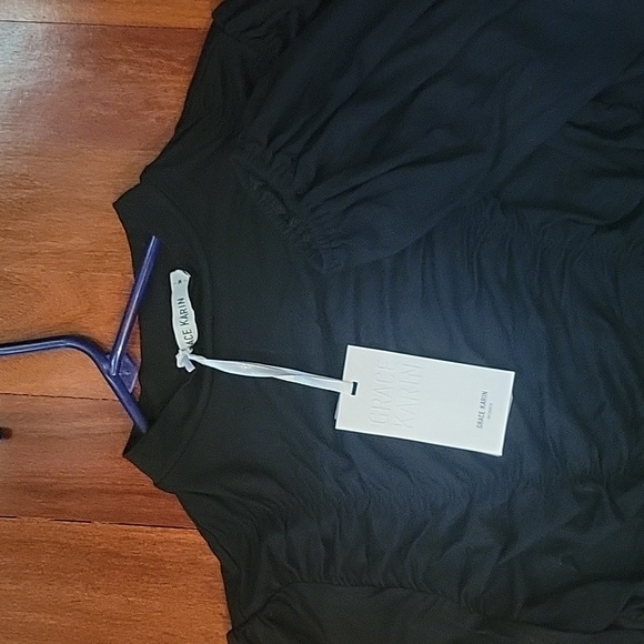 Grace Karin Long Sleeve Ruched Fitted Blouse Size Medium Black NWT - Picture 3 of 3